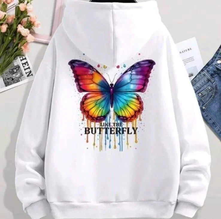 Women's long - sleeve cropped sweatshirt with ribbed cuffs for a snug fit Butterfly Hoodie Women's long - sleeve cropped sweatshirt with ribbed cuffs for a snug fit Butterfly Hoodie
