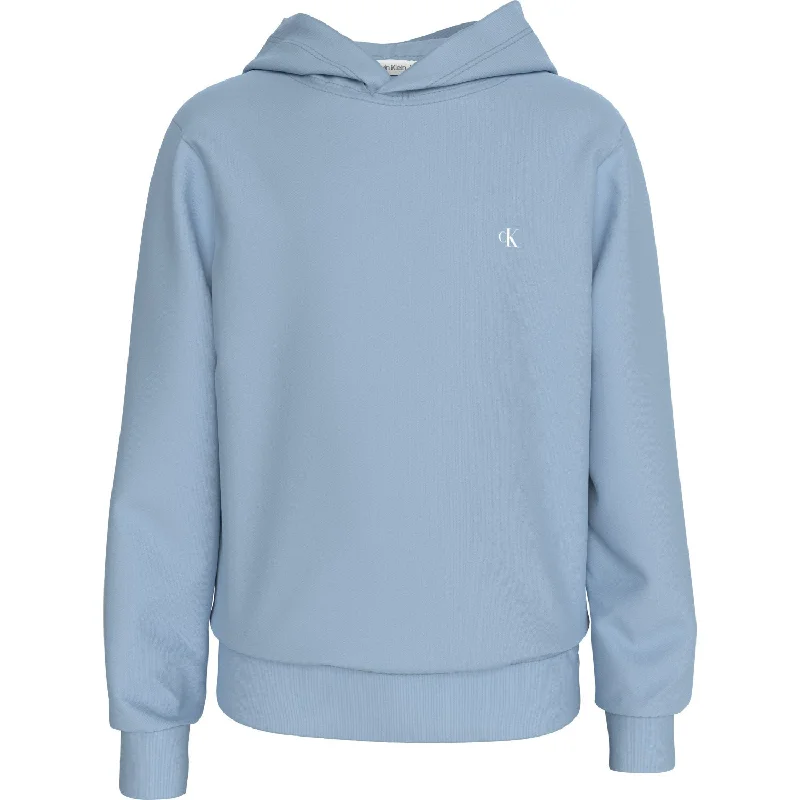 Women's cropped sweatshirt with a lace - trimmed hem for a romantic look Calvin Klein Faded Denim Monogram Mini Badge Hoodie Women's cropped sweatshirt with a lace - trimmed hem for a romantic look Calvin Klein Faded Denim Monogram Mini Badge Hoodie