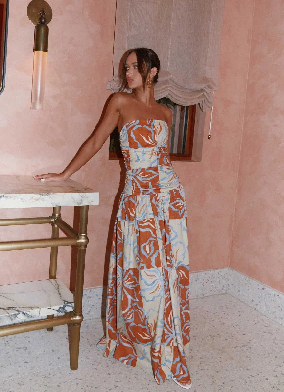 Halter Neck Women Dress to Show Off the Shoulders and Neckline Carmel Maxi Dress - Orange Blue Floral