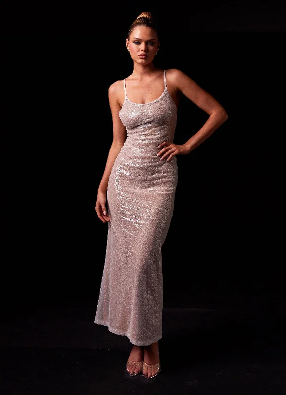 Long - Sleeve Women Dress in Velvet for a Luxurious Winter Look Diva Darling Sequin Maxi Dress - Frost