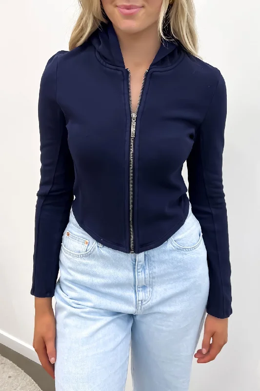 Women's zip - front sweatshirt with contrast stitching for a sporty aesthetic Dua Zip Thru Navy Women's zip - front sweatshirt with contrast stitching for a sporty aesthetic Dua Zip Thru Navy