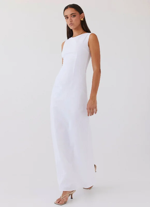 Wrap - Style Women Dress with Adjustable Fit for All Body Types Eloise High Neck Maxi Dress - White