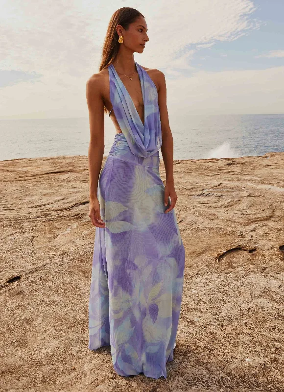 Empire Waist Women Dress to Accentuate the Bust and Conceal the Waist Elysia Mesh Maxi Dress - Purple Rain
