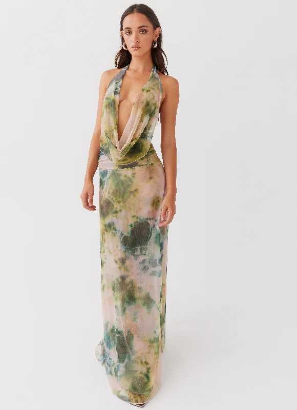 Strapless Women Dress with a Built - in Bra for Comfort and Support Elysia Mesh Maxi Dress - Rainforest