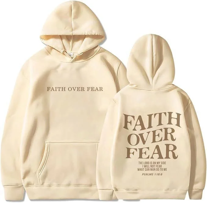 Women's cropped sweatshirt with a slogan graphic for a fun and expressive look Fath Over Fear Women's cropped sweatshirt with a slogan graphic for a fun and expressive look Fath Over Fear