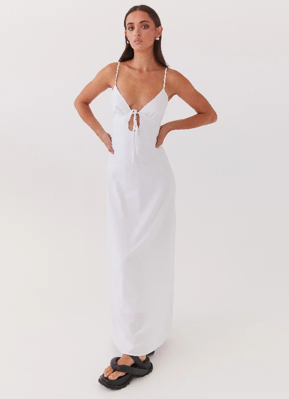 Sleeveless Women Dress in Bright Colors for Summer Parties Flora Linen Maxi Dress - White