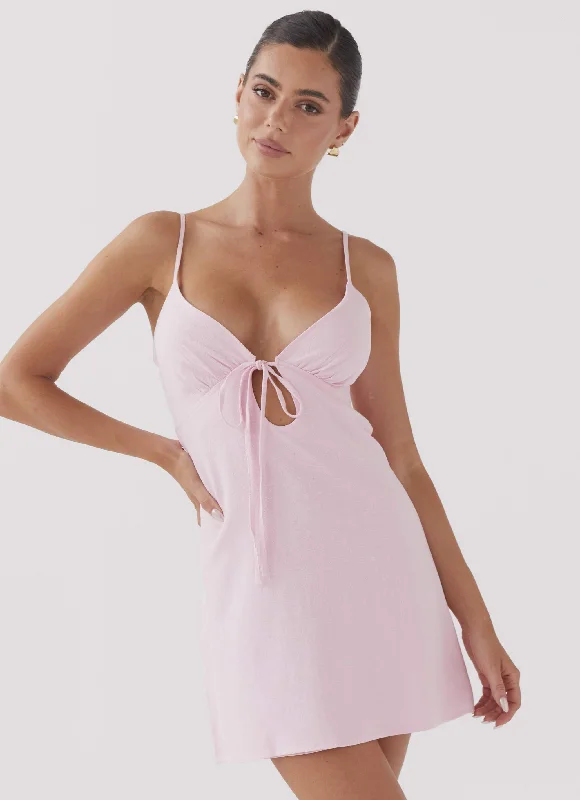 Halter Neck Women Dress to Show Off the Shoulders and Neckline Flora Linen Mini Dress - Candy
