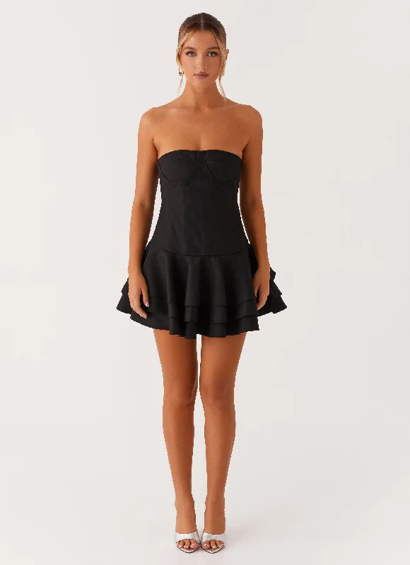Sheath Women Dress with a Tailored Fit for a Professional Look Floriana Ruffle Corset Mini Dress - Black Sheath Women Dress with a Tailored Fit for a Professional Look Floriana Ruffle Corset Mini Dress - Black