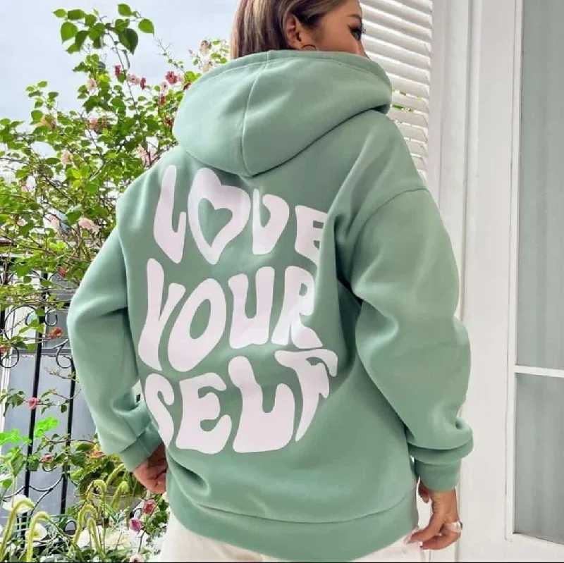 Women's oversized cropped hoodie with drawstrings for a trendy look Love Your Self Hoodie Women's oversized cropped hoodie with drawstrings for a trendy look Love Your Self Hoodie