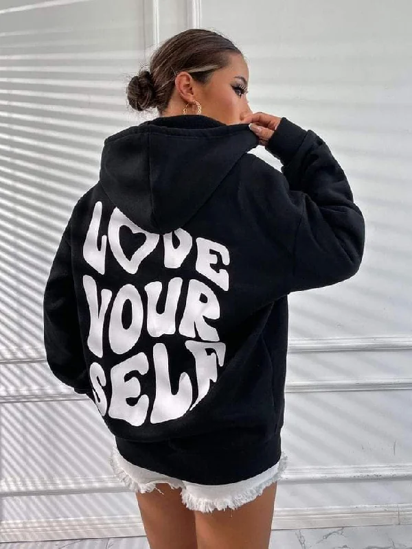 Women's mock - neck sweatshirt made of moisture - wicking material for fitness use Love your self Women's mock - neck sweatshirt made of moisture - wicking material for fitness use Love your self
