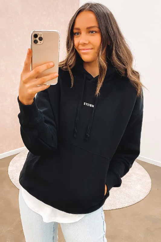 Women's quarter - zip sweatshirt made of organic cotton for eco - conscious fashion Minimal Thrills Fleece Hood Washed Black Women's quarter - zip sweatshirt made of organic cotton for eco - conscious fashion Minimal Thrills Fleece Hood Washed Black