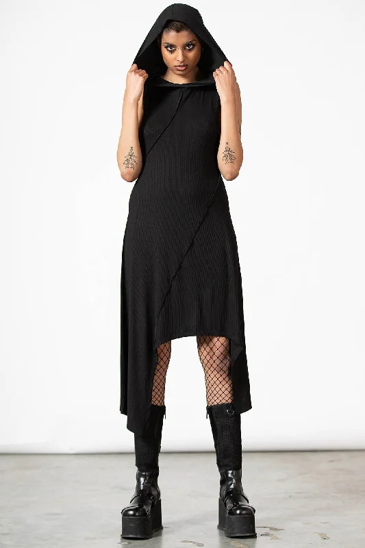 Off - the - Shoulder Women Dress for a Romantic and Feminine Look Mortillery Hooded Dress