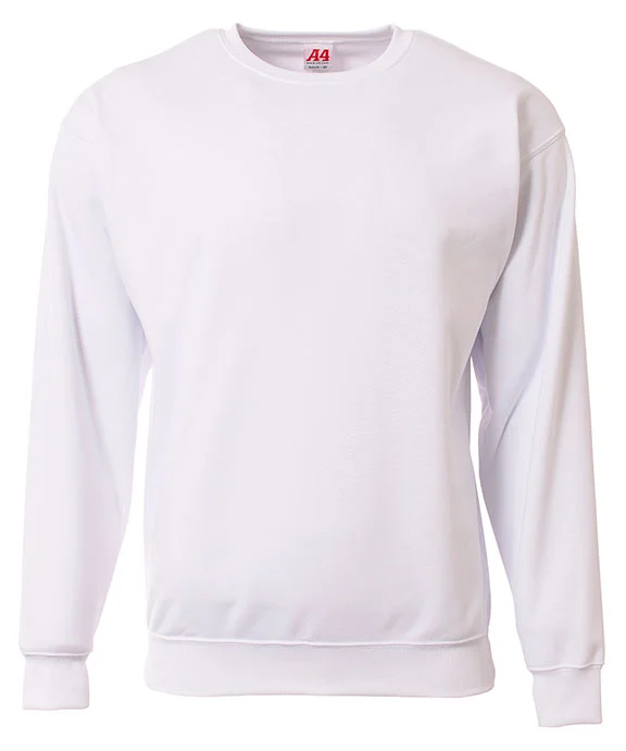 Women's cropped sweatshirt with a slogan graphic for a fun and expressive look N4275 - A4 Mens Sprint Tech Fleece Crewneck Sweatshirt | White Women's cropped sweatshirt with a slogan graphic for a fun and expressive look N4275 - A4 Mens Sprint Tech Fleece Crewneck Sweatshirt | White