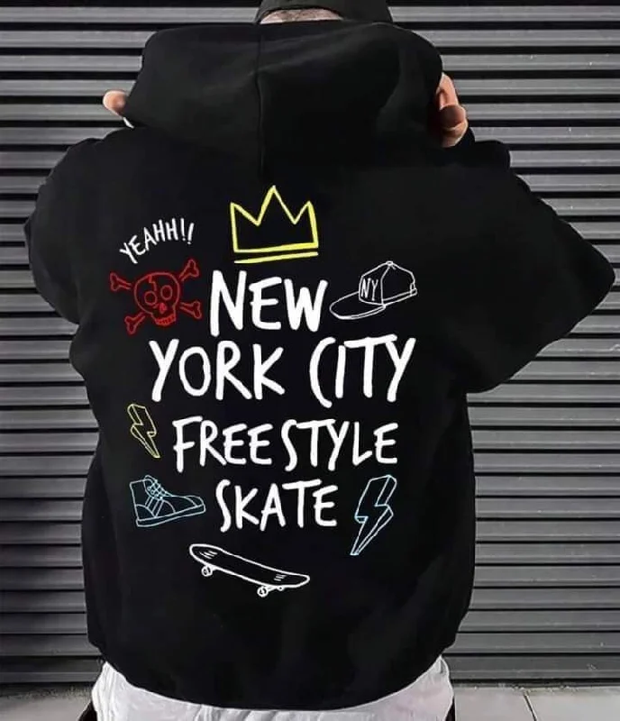 Women's fleece - lined hoodie with thumbholes for warmth in winter New York Hoodie
