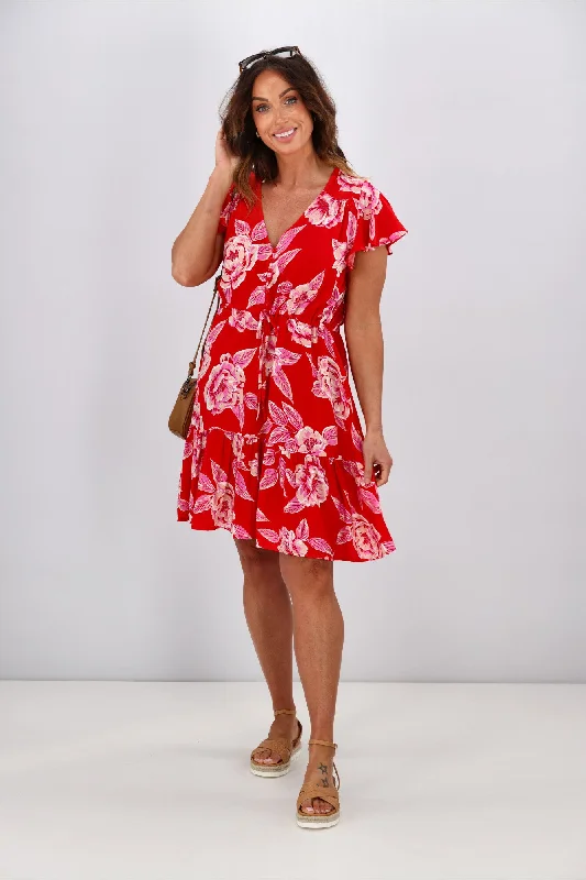 Mini Women Dress with a Short Hem for a Young and Trendy Style Salty Bright Layla Dress Red