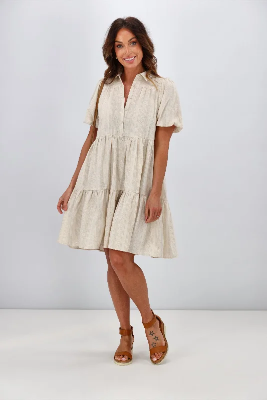 Ruffled Women Dress with Multiple Layers for a Playful and Girly Style Sass Saba Dress Natural Stripe