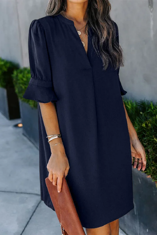 Mermaid - Style Women Dress with a Fitted Silhouette for Special Occasions Mermaid - Style Women Dress with a Fitted Silhouette for Special Occasions Navy Ruffled Sleeve Shift Dress Mermaid - Style Women Dress with a Fitted Silhouette for Special Occasions Mermaid - Style Women Dress with a Fitted Silhouette for Special Occasions Navy Ruffled Sleeve Shift Dress
