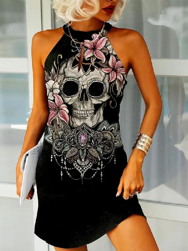 Wrap - Style Women Dress with Adjustable Fit for All Body Types Wrap - Style Women Dress with Adjustable Fit for All Body Types Flower Sugar Skull Slim Fit Mini Dress