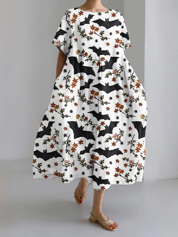 Shift Women Dress with a Simple and Classic Design for Everyday Wear Shift Women Dress with a Simple and Classic Design for Everyday Wear Halloween Bat Print Short Sleeve Loose Midi Dress