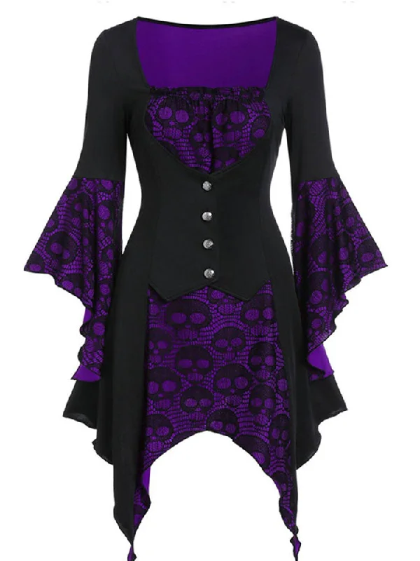 Pleated Women Dress with a Timeless and Elegant Texture Pleated Women Dress with a Timeless and Elegant Texture Halloween Gothic Skull Print Lace Stitching Dress