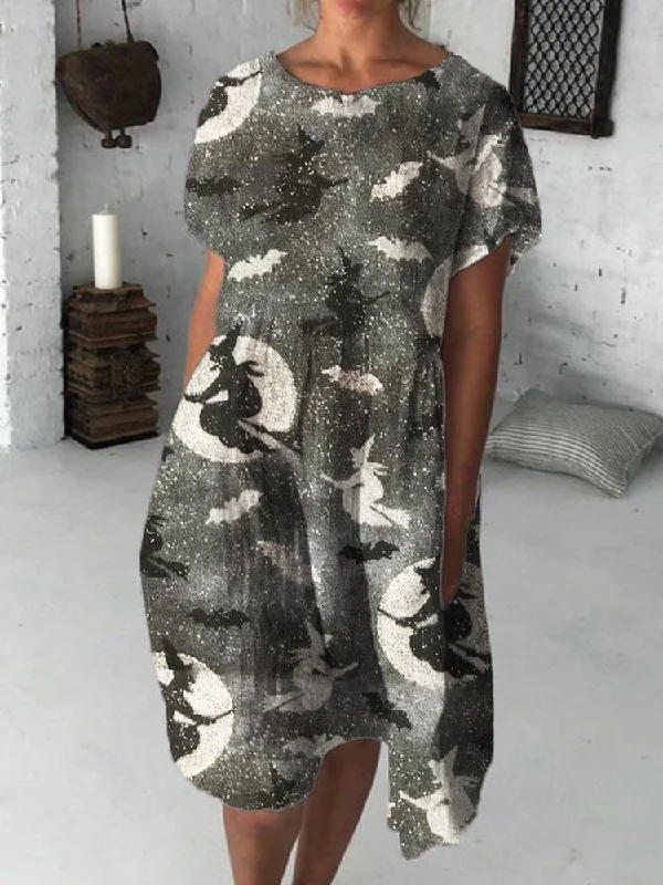 Sleeveless Women Dress in Bright Colors for Summer Parties Sleeveless Women Dress in Bright Colors for Summer Parties Halloween Night Witches Pattern Midi Dress