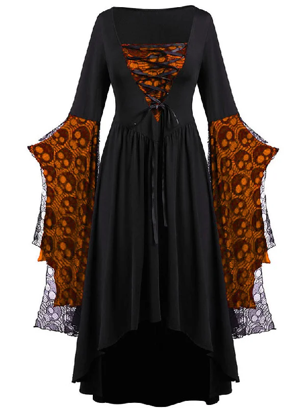 Off - the - Shoulder Women Dress for a Romantic and Feminine Look Off - the - Shoulder Women Dress for a Romantic and Feminine Look Halloween Skull Print Lace Stitching Dress
