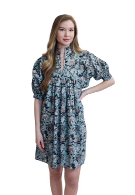 Ruffled Women Dress with Multiple Layers for a Playful and Girly Style Ruffled Women Dress with Multiple Layers for a Playful and Girly Style High Neck Dress Blue Block Print