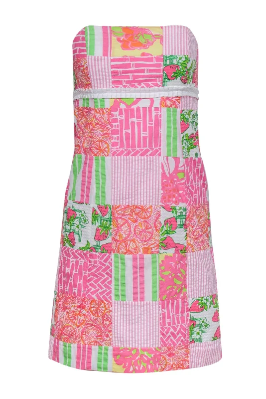 Pleated Women Dress with a Timeless and Elegant Texture Pleated Women Dress with a Timeless and Elegant Texture Lilly Pulitzer - Pink & Green Mixed Fruit Patchwork Cotton Strapless Dress Sz 2