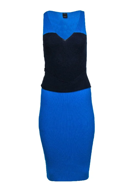 Mini Women Dress with a Short Hem for a Young and Trendy Style Mini Women Dress with a Short Hem for a Young and Trendy Style Pinko - Blue Colorblocked Rib Knit Sleeveless Dress Sz M