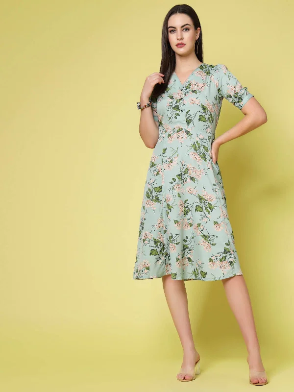 Wrap - Style Women Dress with Adjustable Fit for All Body Types Wrap - Style Women Dress with Adjustable Fit for All Body Types Sea Green Floral Print V-Neck Puff Sleeve Fit Flare Dress Wrap - Style Women Dress with Adjustable Fit for All Body Types Wrap - Style Women Dress with Adjustable Fit for All Body Types Sea Green Floral Print V-Neck Puff Sleeve Fit Flare Dress
