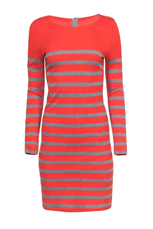 Off - the - Shoulder Women Dress for a Romantic and Feminine Look Off - the - Shoulder Women Dress for a Romantic and Feminine Look Sail to Sable - Orange & Grey Striped Stretch Knit Dress Sz XXS