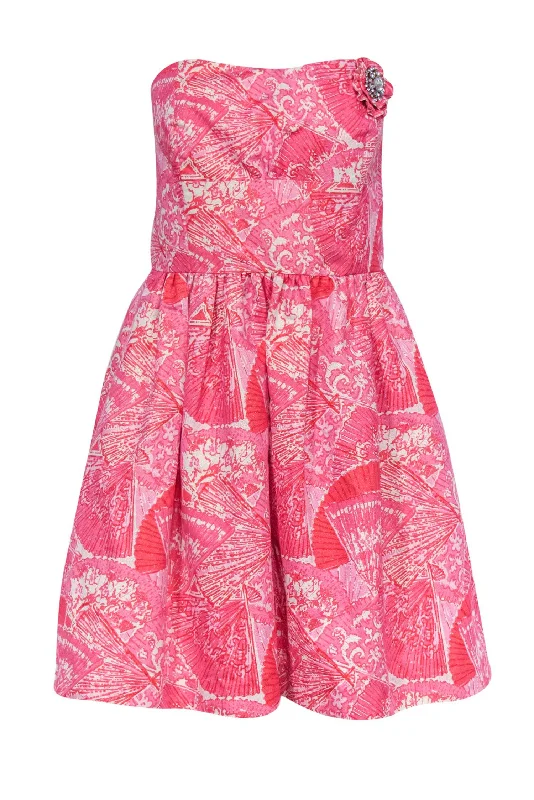 Off - the - Shoulder Women Dress for a Romantic and Feminine Look Off - the - Shoulder Women Dress for a Romantic and Feminine Look Lilly Pulitzer - Pink & Red Metallic Fan & Floral Print Strapless Dress Sz 10