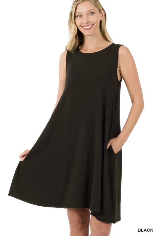 Backless Women Dress for a Sexy and Alluring Look at Evening Events Backless Women Dress for a Sexy and Alluring Look at Evening Events Sleeveless Flared Dress with Side Pockets
