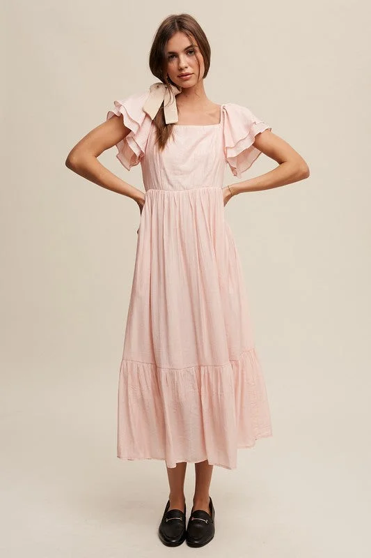 Wrap - Style Women Dress with Adjustable Fit for All Body Types Wrap - Style Women Dress with Adjustable Fit for All Body Types Square Neck Ruffled Short Sleeve Maxi Dress