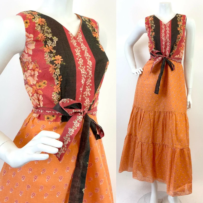 Halter Neck Women Dress to Show Off the Shoulders and Neckline Halter Neck Women Dress to Show Off the Shoulders and Neckline VTG 60s 70s ORANGE BLACK RED FLORAL BOHO FOLK SLEEVELESS TIERED MAXI DRESS 10
