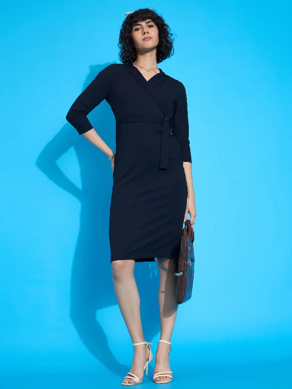 Mini Women Dress with a Short Hem for a Young and Trendy Style Mini Women Dress with a Short Hem for a Young and Trendy Style Women Navy Front Wrap Bodycon Midi Dress