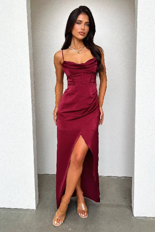 Maxi dresses with one - shoulder designs for a stylish and asymmetric look Aiana Dress - Burgundy Maxi dresses with one - shoulder designs for a stylish and asymmetric look Aiana Dress - Burgundy