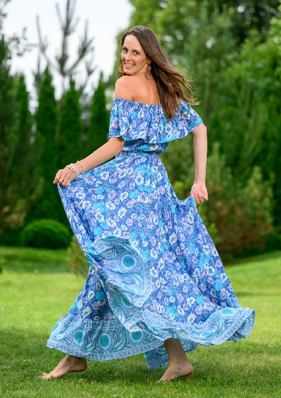 Maxi dresses with an asymmetric hem for a fashion - forward and eye - catching design Ariel Maxi Floral Blue Dress Maxi dresses with an asymmetric hem for a fashion - forward and eye - catching design Ariel Maxi Floral Blue Dress
