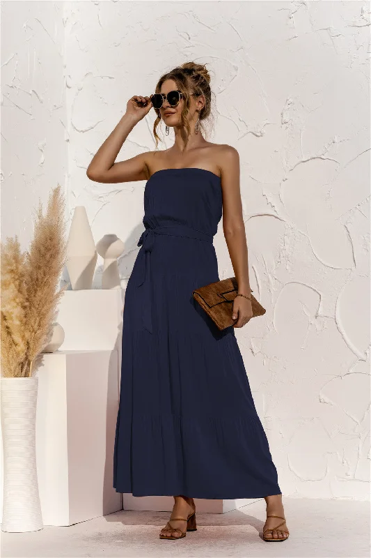 Sequined maxi dresses for formal evening galas Free Falling Strapless Tiered Maxi Dress - Deep Navy Sequined maxi dresses for formal evening galas Free Falling Strapless Tiered Maxi Dress - Deep Navy