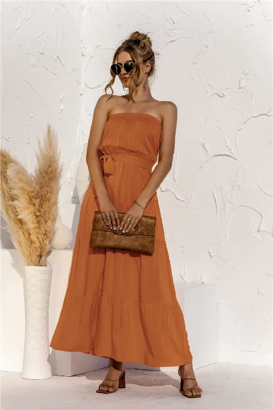Maxi dresses with a cinched waist for a defined silhouette Free Falling Strapless Tiered Maxi Dress - Golden Yellow Maxi dresses with a cinched waist for a defined silhouette Free Falling Strapless Tiered Maxi Dress - Golden Yellow