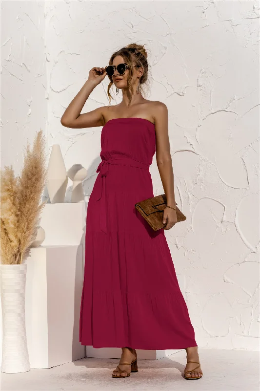 Maxi dresses with a keyhole back for a sexy detail Free Falling Strapless Tiered Maxi Dress - Merlot Maxi dresses with a keyhole back for a sexy detail Free Falling Strapless Tiered Maxi Dress - Merlot