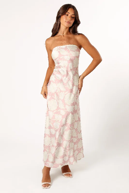 Metallic maxi dresses for a glamorous New Year's Eve party Gemma Strapless Maxi Dress - Pink Floral