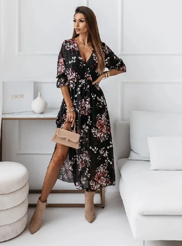 Linen maxi dresses for a breathable and lightweight summer option Golden Leaves Floral Slit Maxi Dress Linen maxi dresses for a breathable and lightweight summer option Golden Leaves Floral Slit Maxi Dress