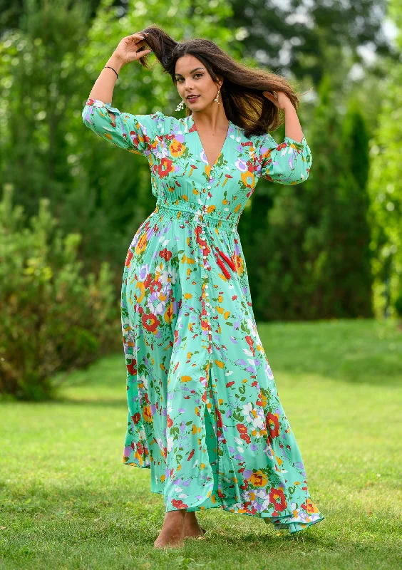 Plaid maxi dresses for fall fashion events Isabella Castle Dalile Flowers Dress