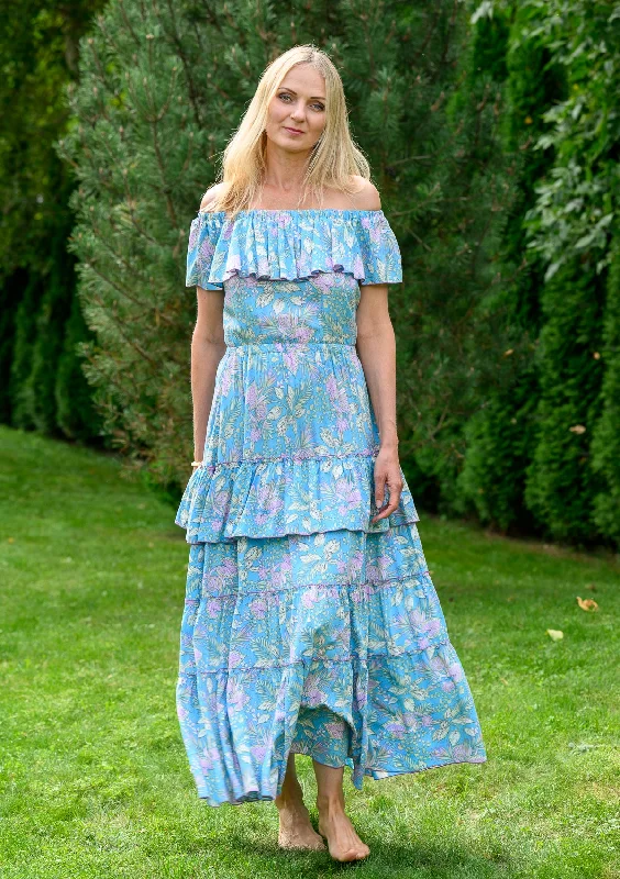 Floral print maxi dresses for summer garden parties Lolita Maxi Blue Purple Dress