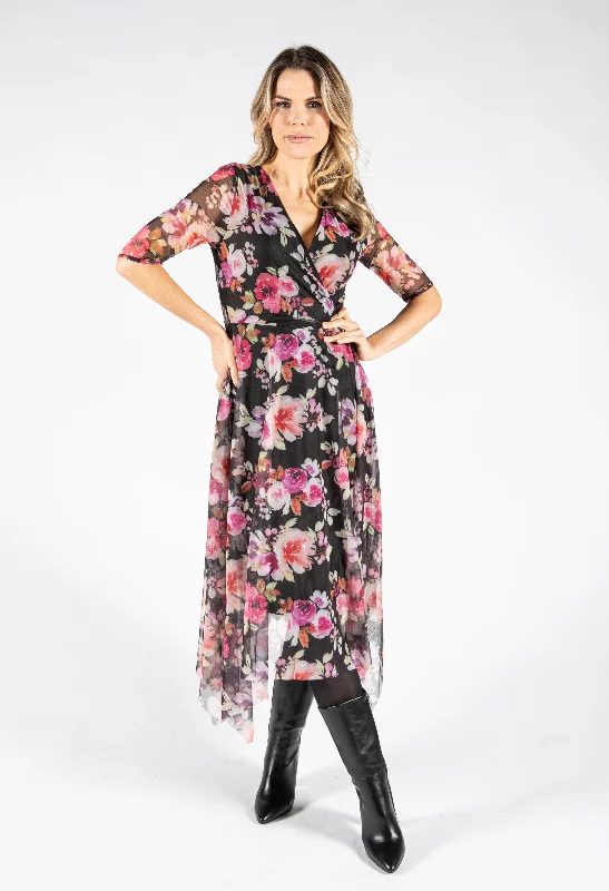 Sequined maxi dresses for formal evening galas Mesh Floral Print Dress