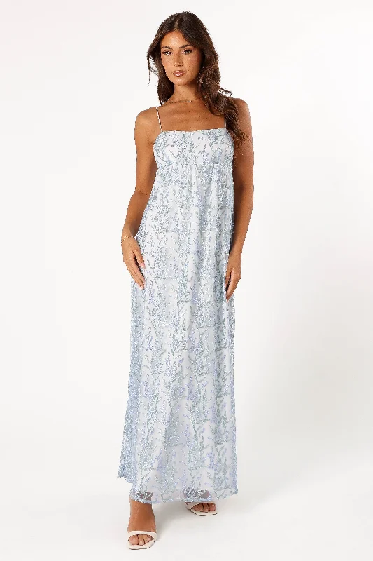 Maxi dresses with polka dot prints for a playful style Nolan Maxi Dress - Blue Floral Maxi dresses with polka dot prints for a playful style Nolan Maxi Dress - Blue Floral
