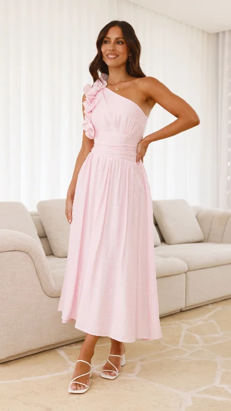 Maxi dresses with a cinched waist for a defined silhouette Okalani Midi Dress - Pink Maxi dresses with a cinched waist for a defined silhouette Okalani Midi Dress - Pink