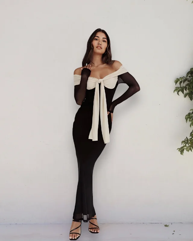 Floral print maxi dresses for summer garden parties PAIGE MAXI DRESS -BLACK/CREAM