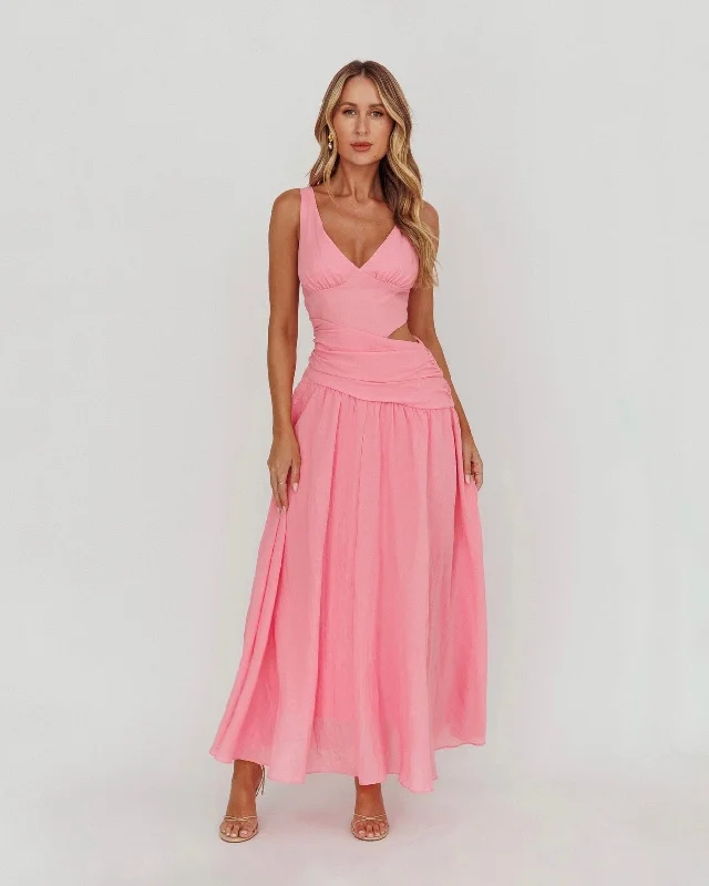 Maxi dresses with a belted empire waist for a more defined and flattering silhouette VEXIN MAXI DRESS -PINK Maxi dresses with a belted empire waist for a more defined and flattering silhouette VEXIN MAXI DRESS -PINK